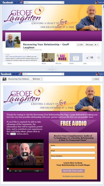 Recovering Your Relationship - Geoff Laughton Custom Facebook Timeline Cover Image, Profile Picture, App View & Welcome iFrame Application for Facebook Business Page