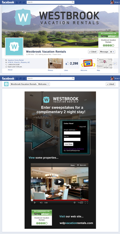 Westbrook Vacation Rentals Facebook Timeline Cover Image, App View Image & Welcome Landing iFrame Application for Facebook Business Page Branding