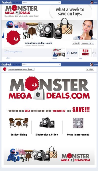 MonsterMegaDeals.com Custom Facebook Timeline Cover Image, App & App View designed by www.CustomTwit.com