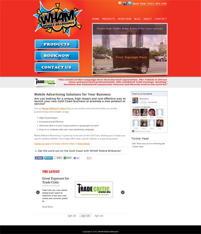 Wham Mobile Billboards Custom Wordpress Site and Blog designed by CustomTwit.com