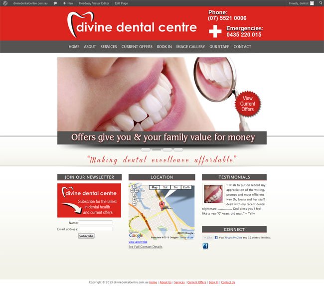 Divine Dental Centre custom Wordpress site and blog social media branding provided by www.CustomTwit.com