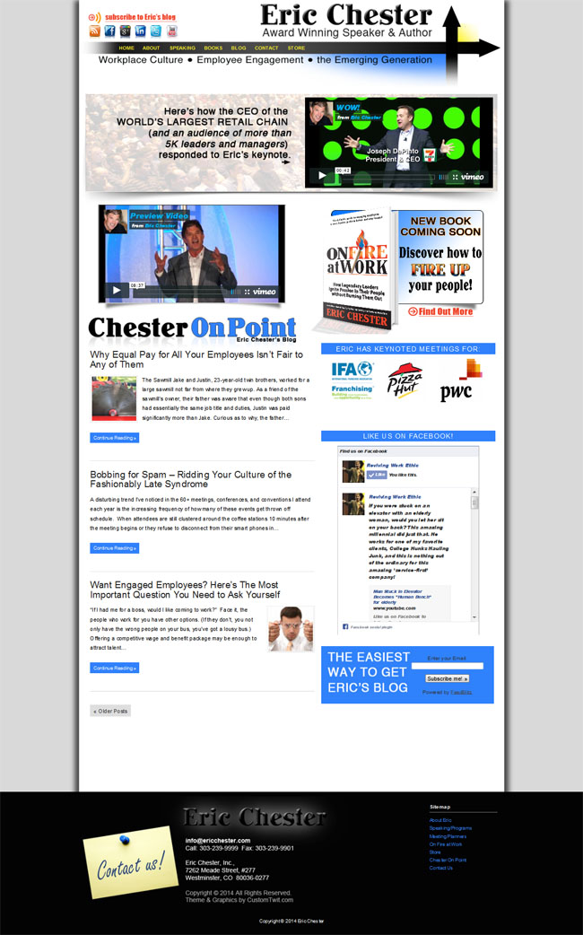 Award winning speaker and Author Eric Chester Custom Wordpress Site Design & Blog